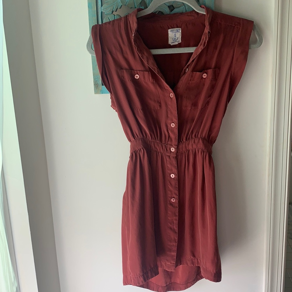 Rust buttonup tunic silk top from urban outfitters